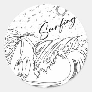 Adesivo Redondo surfe surfando surfar em T-Shirt divertida