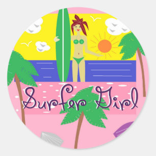 Adesivo Redondo Surfer Girl