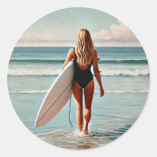 Adesivo Redondo Surfer Girl Hossegor França