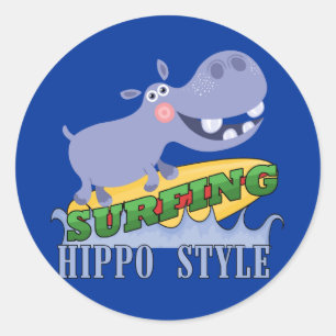 Adesivo Redondo Surfer Hippopotamus