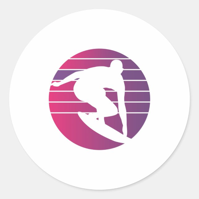 Adesivo Redondo Surfer Retro Surfing Sunset (Frente)