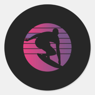 Adesivo Redondo Surfer Retro Surfing Sunset