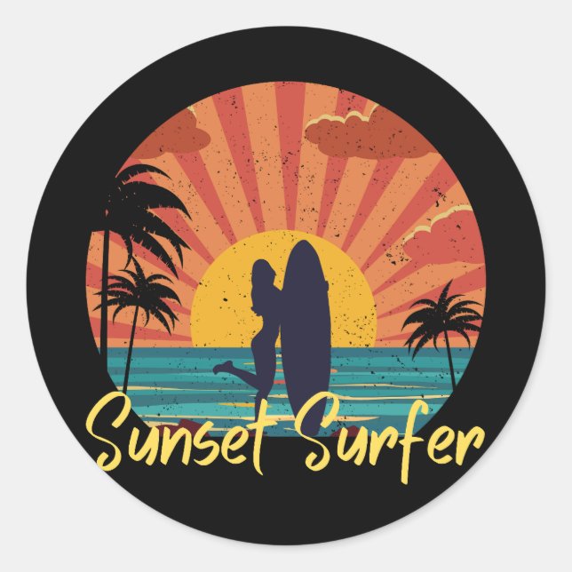 Adesivo Redondo Surfer Sunset (Frente)