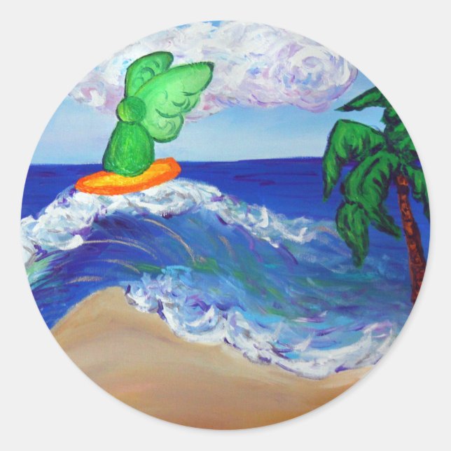 Adesivo Redondo Surfing Angel Raphael Sticker (Frente)