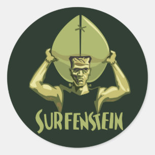 Adesivo Redondo Surfing Halloween Frankenstein