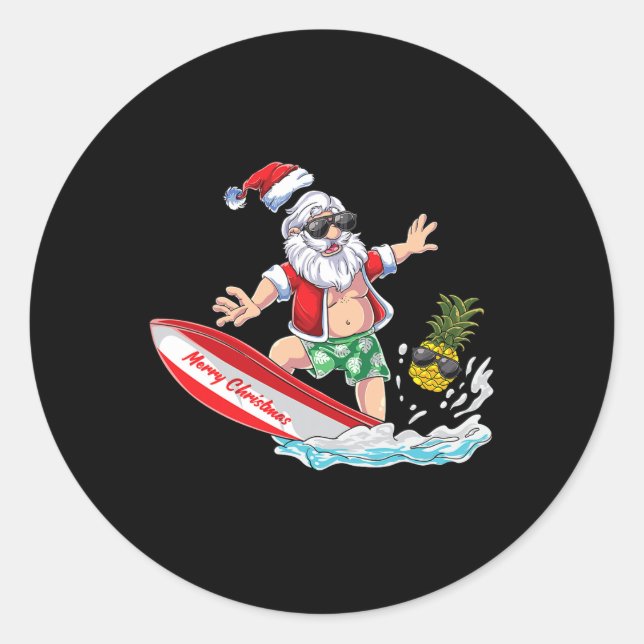Adesivo Redondo Surfing Santa Beach Holiday Plams Christmas In Jul (Frente)