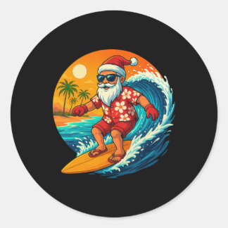 Adesivo Redondo Surfing Santa Tropical Christmas Holiday Hawaiian 