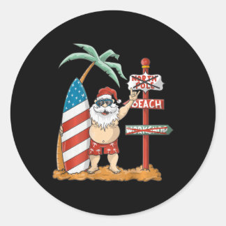 Adesivo Redondo Surfing Santa With Usa Patriotic Surfboard Christm