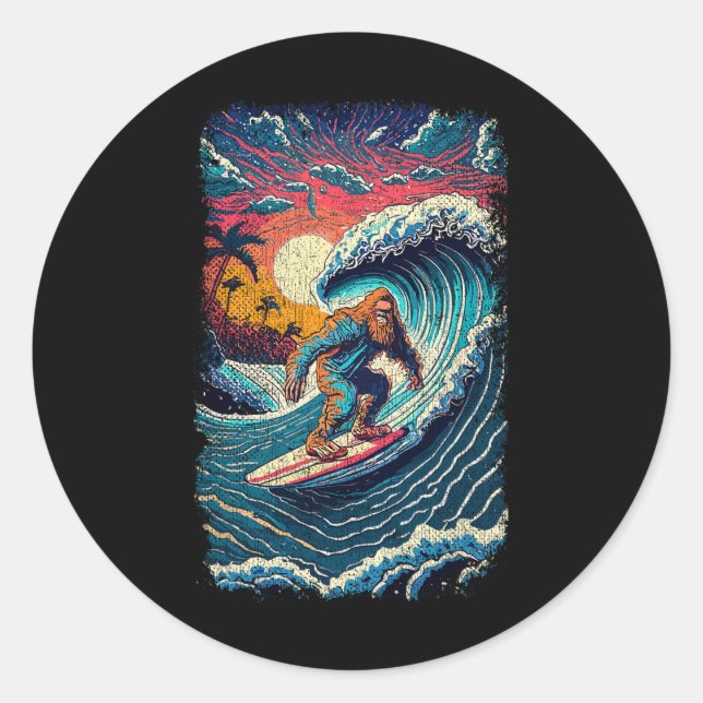 Adesivo Redondo Surfing Sasquatch Shirt Art Teacher Big Wave Surfe (Frente)