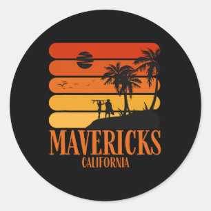 Adesivo Redondo Surfing Vintage Mavericks Beach California Retro S