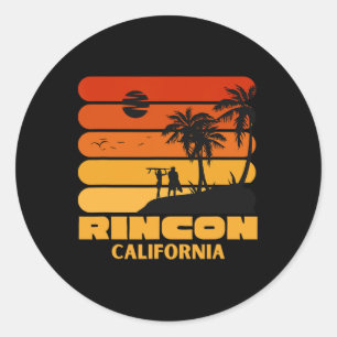 Adesivo Redondo Surfing Vintage Rincon Beach California Retro Surf