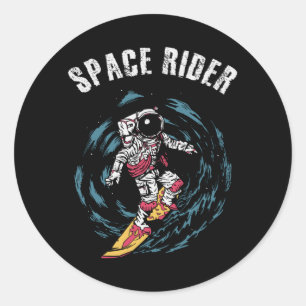 Adesivo Redondo Surfista Astronauta Espaço Piloto Surfista