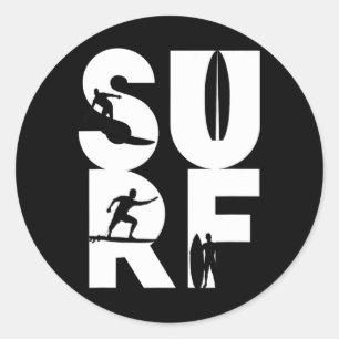 Adesivo Redondo Surfista Com Pranchas De Surfe Na Onda De Surfe Pi