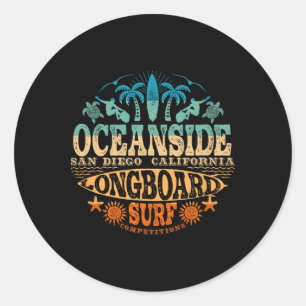 Adesivo Redondo Surfista de Longboard Vintage de 2 lados Oceanside