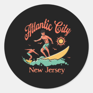 Adesivo Redondo Surfista de Nova Jersey Praia de Surf de Atlantic