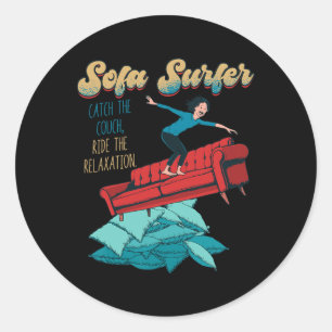 Adesivo Redondo Surfista de Sofá Sofá Surfando Preguiça Cochilar P