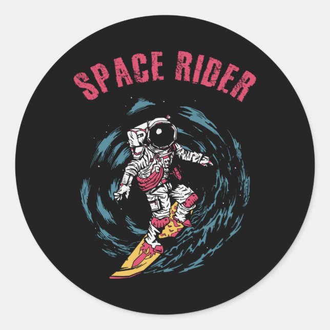 Adesivo Redondo Surfista do Astronauta Espacial Rider (Frente)