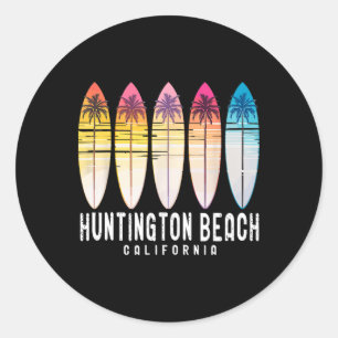 Adesivo Redondo Surfista retro da praia de Huntington Califórnia 