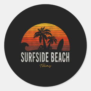 Adesivo Redondo Surfside Beach Tx Texas Beach Palms Férias Surf