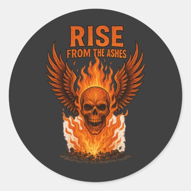 Adesivo Redondo Surgir das Ashes - Caveira Flamejante com Fiery (Frente)