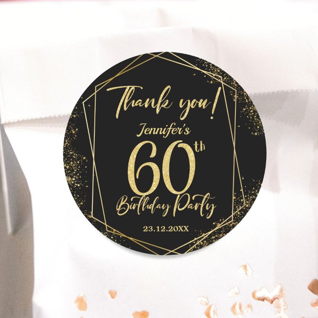 Adesivo Redondo Surpresa 60ª Festa de aniversário, preto e brilhan (Criador carregado)