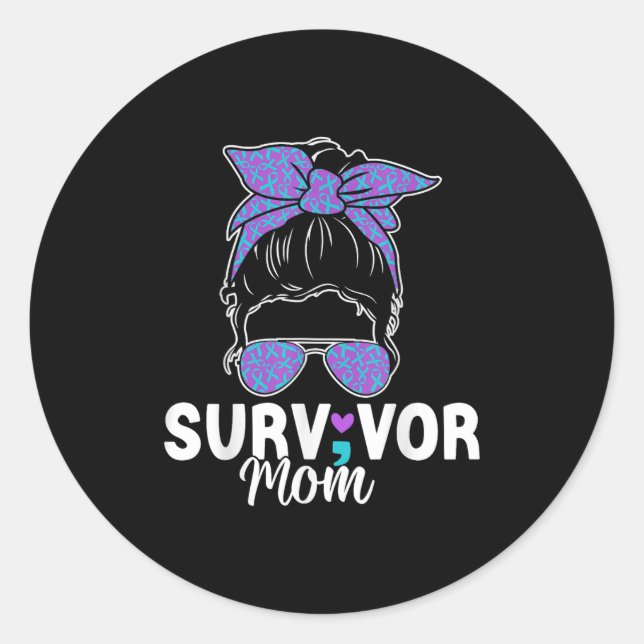 Adesivo Redondo Survivor Mom - Semicolon Suicide Prevention Awaren (Frente)