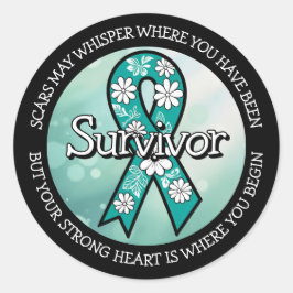 Adesivo Redondo Survivor SA Teal Awareness Ribbon