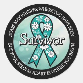 Adesivo Redondo Survivor SA Teal Awareness Ribbon