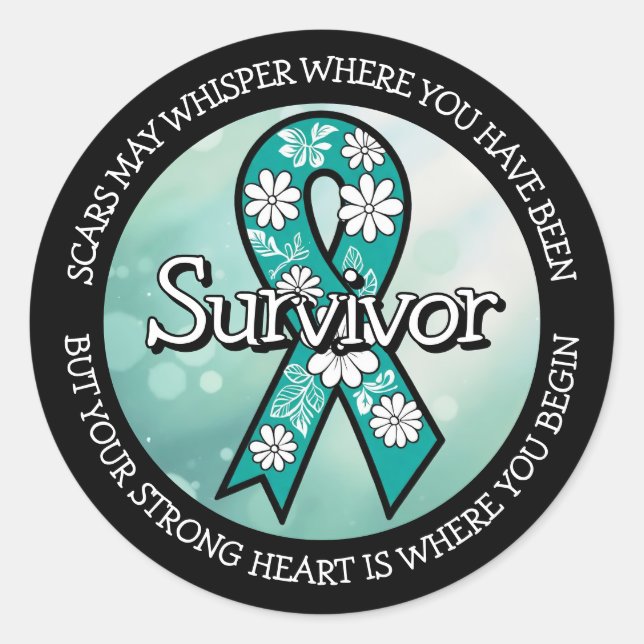 Adesivo Redondo Survivor SA Teal Awareness Ribbon (Frente)