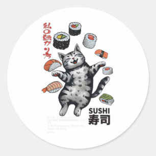 Adesivo Redondo Sushi Cat Harajuku Tokyo Japan Cat Caf