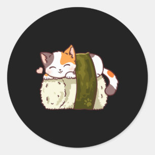 Adesivo Redondo Sushi Cat Kawaii Anime Neko Japonês