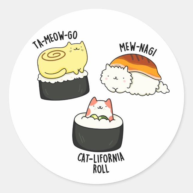 Adesivo Redondo Sushi Cats Funny Sushi Pun (Frente)