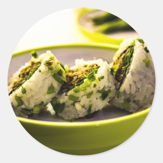 Adesivo Redondo Sushi Coma Arroz-Comida Japonês na Ásia (Frente)