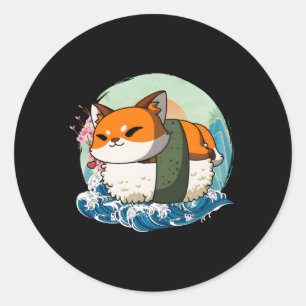 Adesivo Redondo Sushi Fox Excelente Japonês Wave Kanagawa