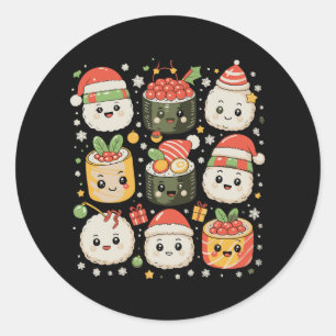 Adesivo Redondo Sushi Kawaii Natal Santa Comida Japonesa Xmas