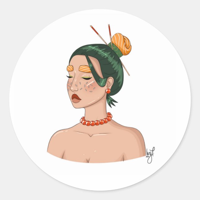 Adesivo Redondo Sushi Lady Sticker (Frente)