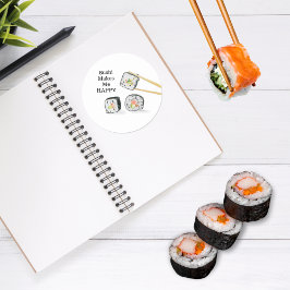 Adesivo Redondo Sushi Me Faz Feliz Desenho de Rolinhos de Sushi