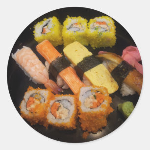 Adesivo Redondo Sushi Raw Comida Japonesa Refeição Deliciosa