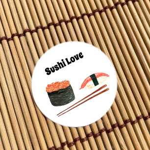 Adesivo Redondo Sushi Rolls da aguarela com Chopsticks