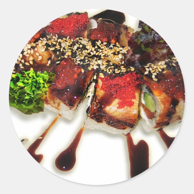 Adesivo Redondo Sushi Rolls Sesame Ginger Wasabi Japão Kitchen (Frente)
