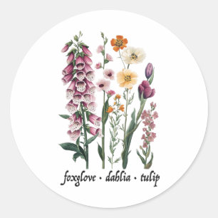 Adesivo Redondo Sutil Floral Anti-Trump Vintage Foxglove Dahlia T