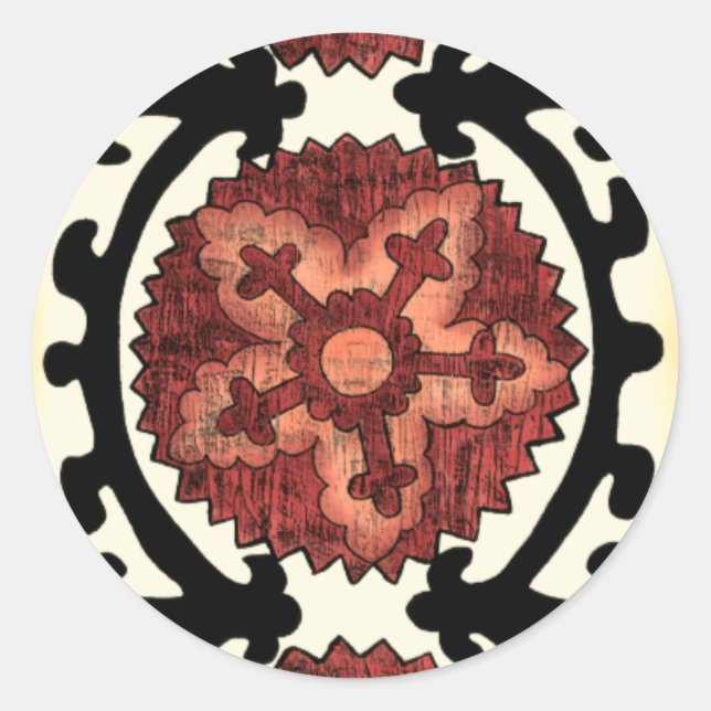 Adesivo Redondo Suzani Style - Padrão Floral Decorativo (Frente)