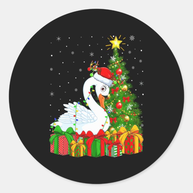 Adesivo Redondo Swan Bird Xmas Holiday Santa Swan Christmas Tree  (Frente)