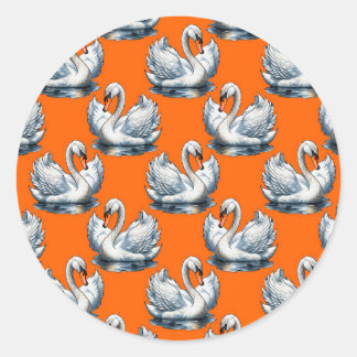 Adesivo Redondo Swan Birds Pattern Design On Orange 