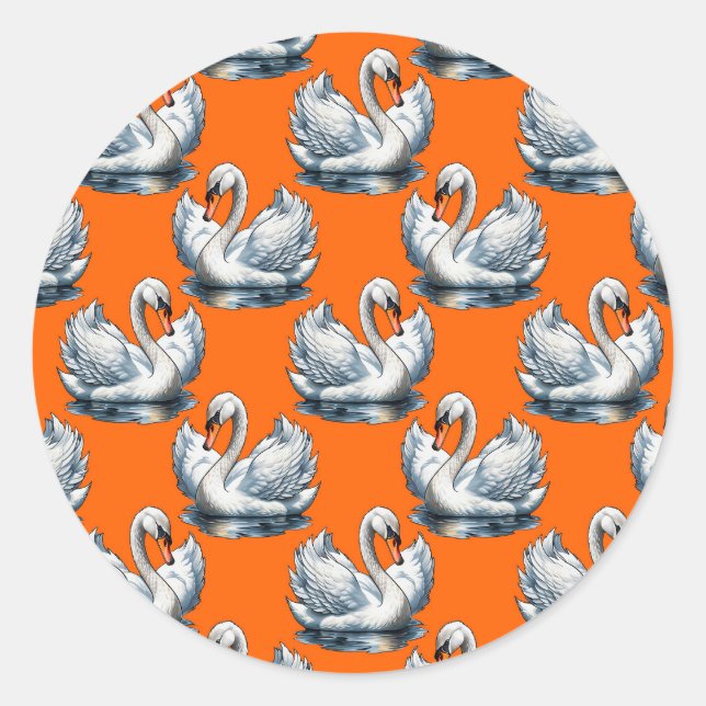 Adesivo Redondo Swan Birds Pattern Design On Orange  (Frente)