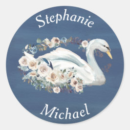 Adesivo Redondo Swan Floral Branco sobre Casamento Azul
