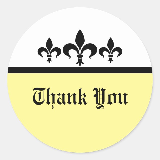 Adesivo Redondo Swankur Fleur De Lis Obrigado Stickers, Amarelo (Frente)