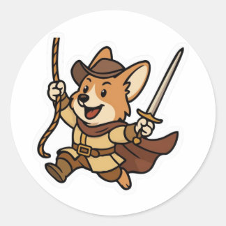 Adesivo Redondo Swashbuckler Corgi - Estilo e Palavra