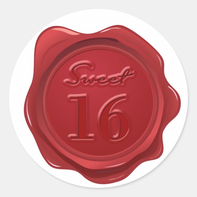 Adesivo Redondo Sweet 16 Birthday Faux Wax Seal (Frente)