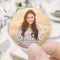 Sweet 16 Modern Trendy Script e Foto Obrigado